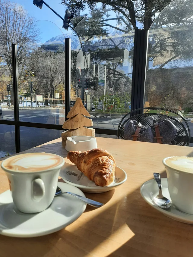Two coffees and a croissant, a small Sunday ritual.