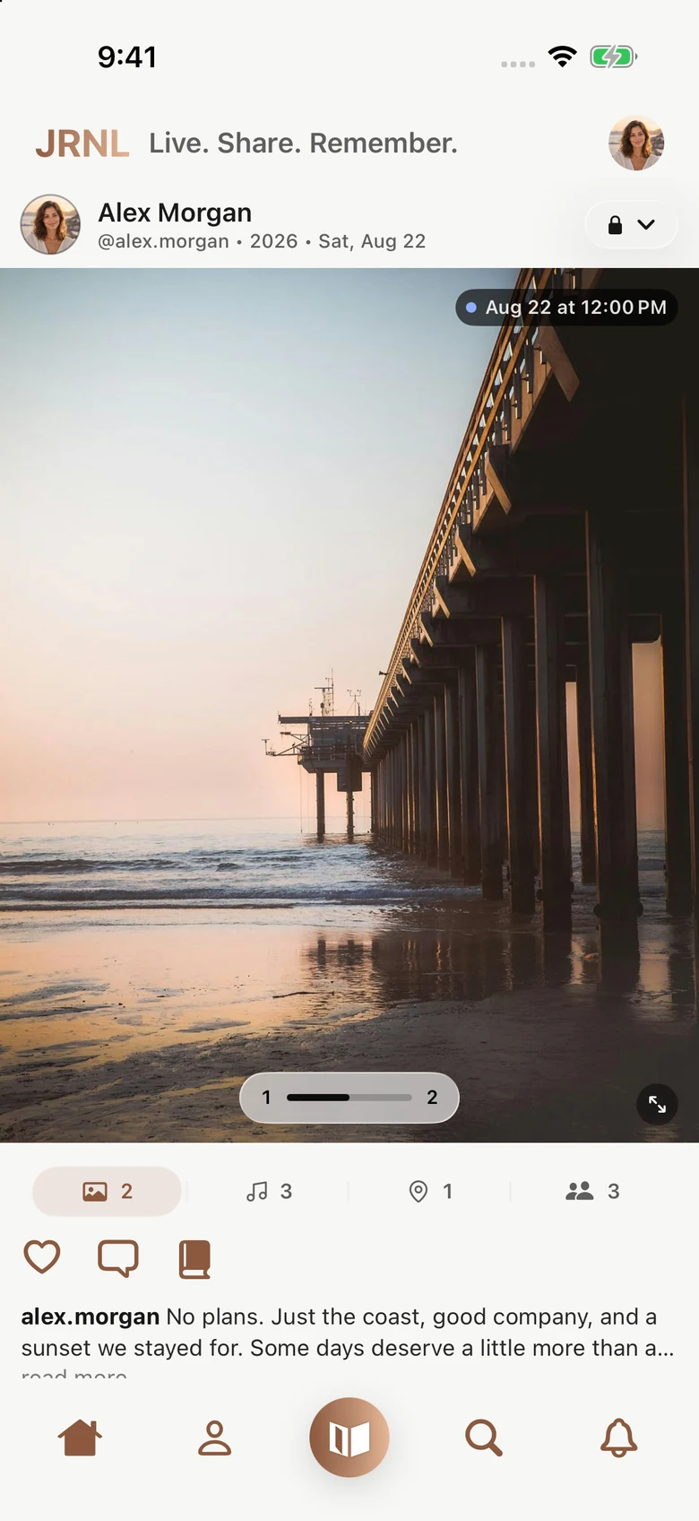 JRNL memory of a day at Scripps Pier, with photographs, three songs, a place, and three friends.